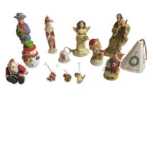 Mixed Lot of 13 Christmas Ornaments & Figurines Angel Bell Santa Dog Shepherd